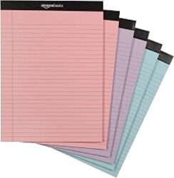 Amazon Basics Wide Ruled Lined Writing Note Pads with Sturdy Back, 8.5" x 11.75", Multicolor, 6-Pack, 300 Sheets, Perforated
