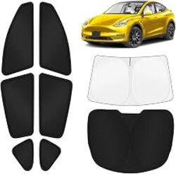 KUST Car Window Shades for Tesla Model Y Juniper 2025-2026 Windshield Sun Shade Side Window Cover UV Block Privacy Protection Accessories for Camping Blackout Rear Back Full Set 8PCS