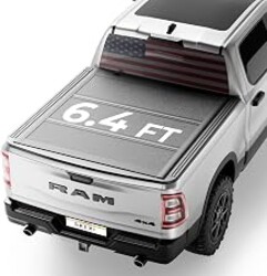 SKEXI Low Profile Tonneau Cover Truck Bed Cover for 03-26 Ram 2500 3500; 02-18 Dodge Ram 1500 6.4FT (76") Bed w/o RamBox, Hard Tri Fold Locking Drill-Free Install Waterproof Fiberglass Anti-Theft