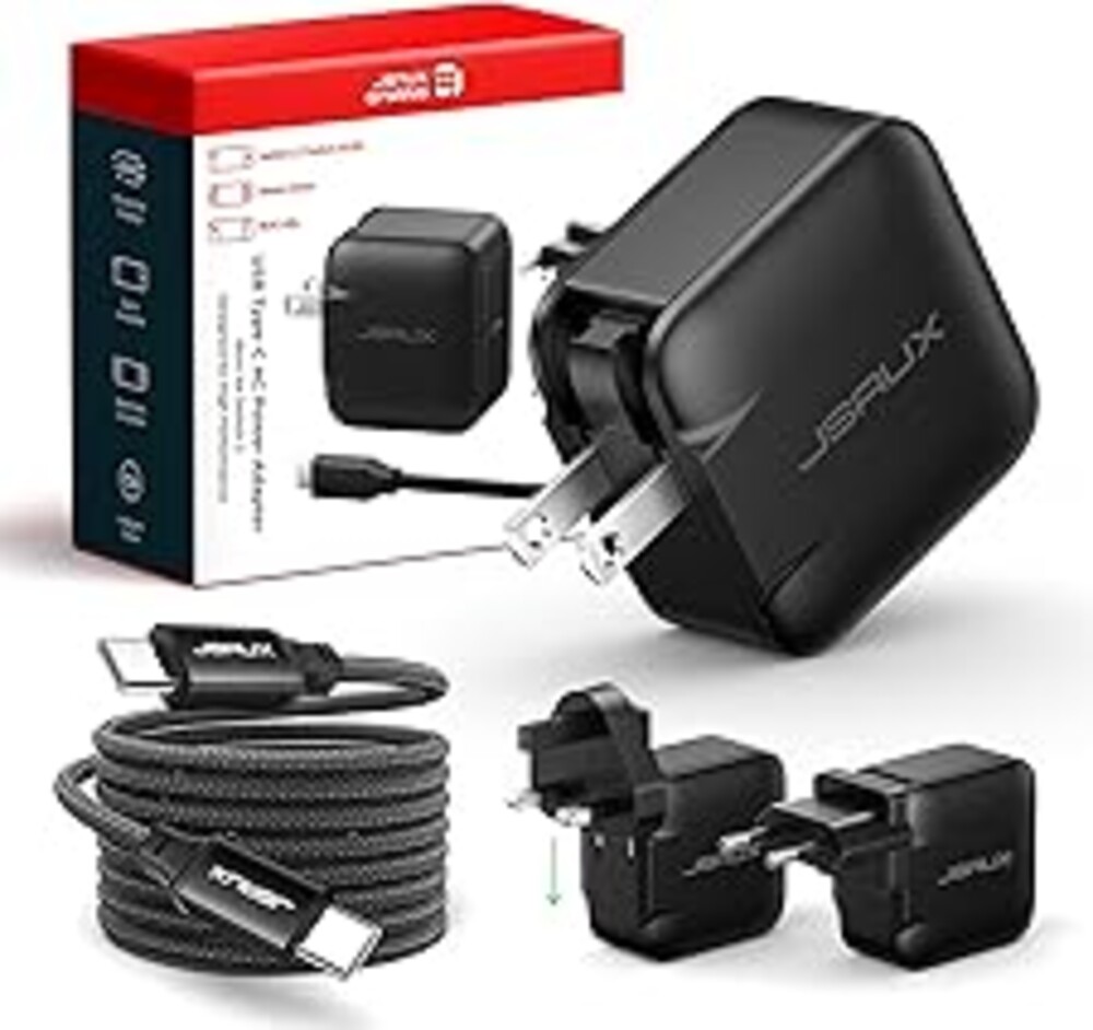 JSAUX 65W GaN USB C Charger for Switch 2, EU/UK Plug, 6.6FT Cable, Black | Powers in TV Mode, GaN PD Fast Charge for ROG Xbox Ally, Steam Deck, ROG Ally, iPhone 17, Galaxy, Tablet & Laptop