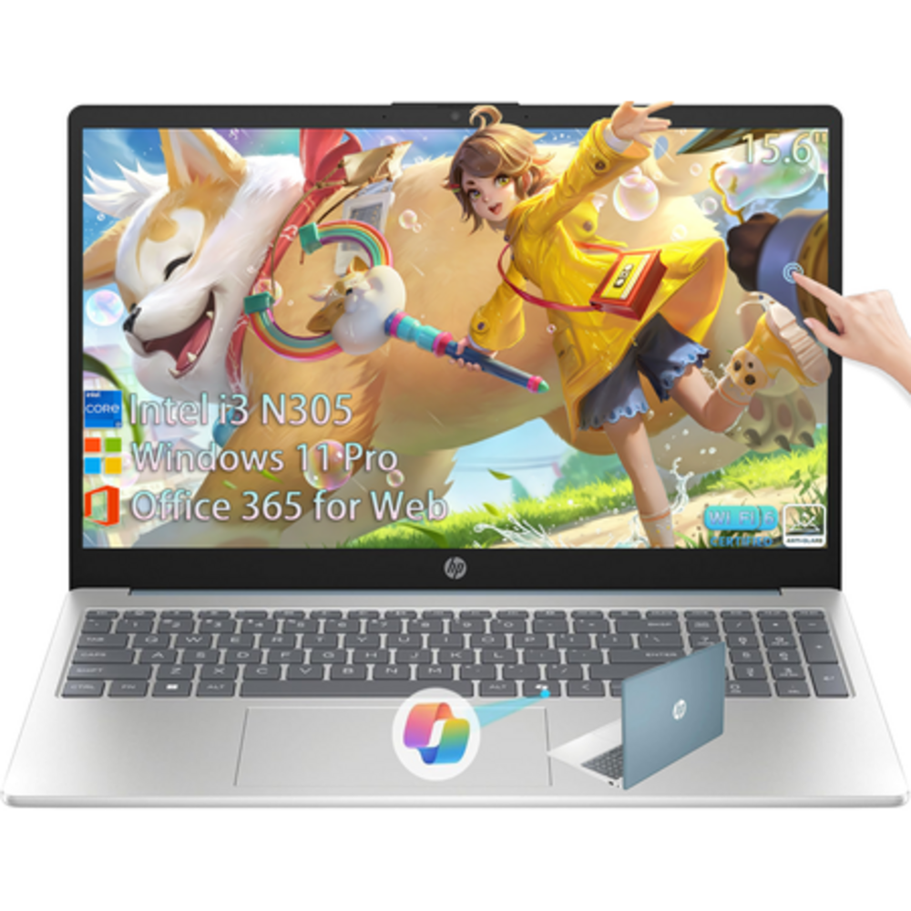 HP 2026 15.6" Touchscreen Laptop, Intel 8-Core i3-N305, 8GB RAM|256GB SSD, WiFi 6, AI Copilot, Windows 11 Pro, for Business&Students, Moonlight Blue