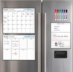 3 Pack Magnetic Dry Erase Calendar for Fridge, 17" x 12" Fridge Planner | Stain-Resistant Magnetic Calendar for Refrigerator with 6 Magnetic Markers & 1 Eraser - Monthly, Weekly & Daily Planner Set