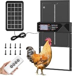 Automatic Chicken Coop Door Solar Powered with 4 Modes and Anti-Pinch | LCD screen electric chicken coop door with Timer & Light Sensor, Aluminum Alloy Chicken Door with Anti-Pinch, Remote Control