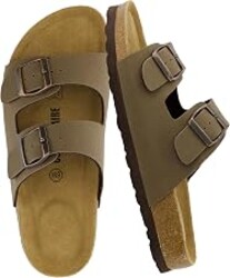 CUSHIONAIRE Lane Cork Footbed Womens Sandals Comfortable Double Buckle Slip On Sandals for Women with Arch Support and Classic Two Strap Design