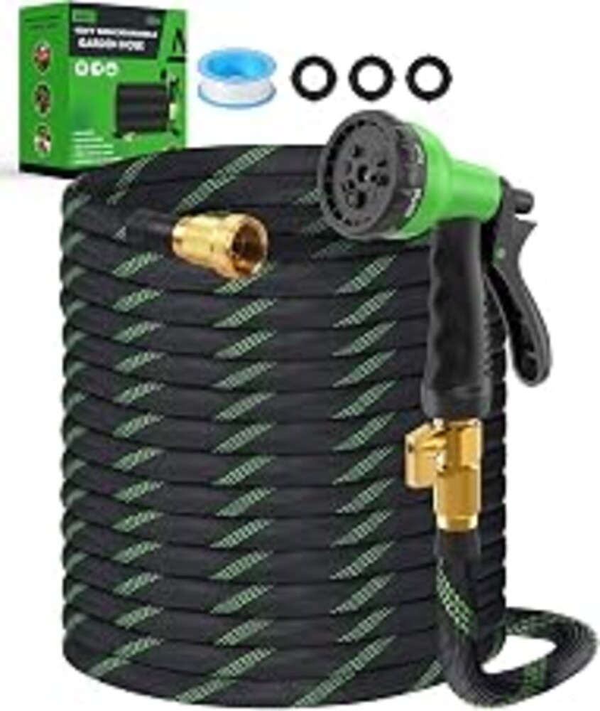 100ft Garden Hose，Non-Expandable Water Hose with 8 Function Spray Nozzle | Lightweight，Kink-Free，Burst-Resistant，Durable & Flexible 3/4" Garden Hose for Yard，Lawn, House Cleaning, Car Washing