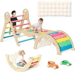 ElegantCrafts Pikler Triangle Set with Cushion, Montessori Climbing Set, Indoor Climb Toys, Indoor Playground Jungle Gyms, 9 Combinations Climbing Toy Set for Toddler, Baby, Kids 1-4