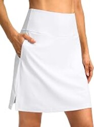 SANTINY 18" Skorts with 3 Pockets | Knee Length, High waisted, Slit Side, Casual, Summer, Travel, Athletic, Tennis, Golf, Skirts for Women