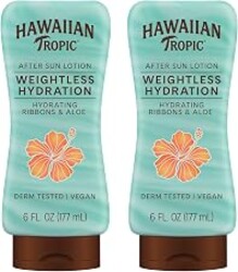 Hawaiian Tropic Weightless Hydration After Sun Lotion, 6 Fl Oz (2 Pack) | 24 hour moisturizing after sun care, Hydrating lotion with aloe and shea butter, Coconut papaya scent, Lightweight texture