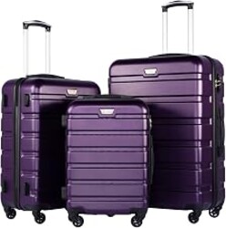 Coolife Luggage Set, Lightweight Durable Hardshell, 3 piece, Purple | suitcase set with 360° Spinner Wheels, TSA-approved Lock, Checked Family Travel, 20/24/28 Inch