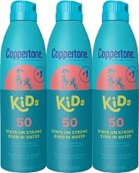 Coppertone Kids Sunscreen Spray SPF 50, Multipack, 3 x 5.5 OZ | Kids Sunscreen Spray, UVA/UVB Sun Protection, Water Resistant, PABA, Octinoxate, Oxybenzone and Dye Free