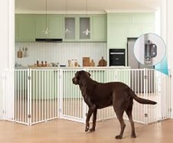 No Pawblems Freestanding Dog Gate with Door for Indoor & Outdoor, 30'' Tall | Foldable Metal Pet Gate for Stairs/Doorways, 156’’ Extra Wide Dog Fence for Deck, Freestanding or Wall Mount, 6 Panels, White
