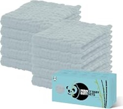 HIPHOP PANDA Large 100% Cotton Muslin Baby Burp Cloths - Reinforced Edges | 20 x 10 In Pre-Washed Ultra Absorbent and Soft Baby Essentials Drool Rags for Newborn Boy Girl - 10 Pack, Slate