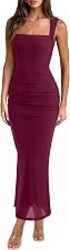 REORIA Summer Wedding Guest Maxi Dresses for Women | Sleeveless,Square Neck,Sheer Mesh,Ruched,Slim,Bodycon,Formal,Elegant Long Dress,Cocktail,Club Nightout,2026 Trendy Clothes