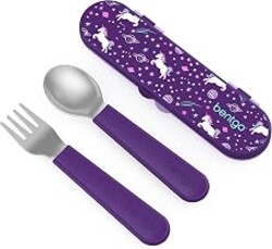 Bentgo Kids Stainless Steel Utensil Set with Fork, Spoon, & Storage Case | Reusable, PFAS- & BPA-Free, Easy-Grip Handles, Lightweight, Dishwasher Safe, School Lunch, Travel & Outdoors (Unicorn)