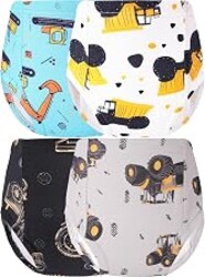 BliBliTaTa Boys Training Underwear Pants 4-Pack Toilet Potty Underpants Cotton Absorbent Padded Reusable Leak Resistant Feel Wet For Toddler Baby 2t 3t Tractor Excavator