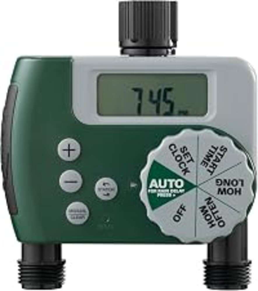 Orbit Programmable Digital Hose Watering Timer - 2 Outlet - Battery Powered - with LCD Screen - Built-in Rain Delay - Water-Resistant - 58910