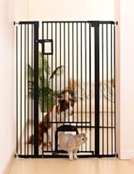 No Pawblems 55" Extra Tall Pet Gate with Cat Door, 29"-43" Dog Gate Indoor | NO Drilling Pressure Mounted for Doorways/Hallways, 1.37" Bar Spacing, One-handed Operation, Auto Close, Dual Lock, Black