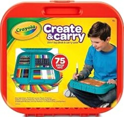 Crayola Create 'N Carry Travel Art Set for Kids (75pcs), 2-in-1 Lap Desk & Carrying Case, Essential Art Supplies Kit, Spring Crafting, Gift for Kids | Portable Art Set for Kids, Colored Pencils, Crayons, Markers, Drawing, Coloring, Crafting Gift for Boys & Girls, 5+