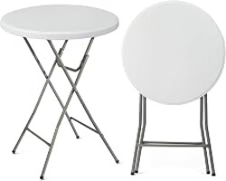 VINGLI 32" Plastic Folding Round Table Bar Height, HDPE Matrial with Gray Metal Finish, High Top Table for Outdoor Party, Cafes, Restaurants, Backyard, Dining Room, Wedding Event,1 Pack, White