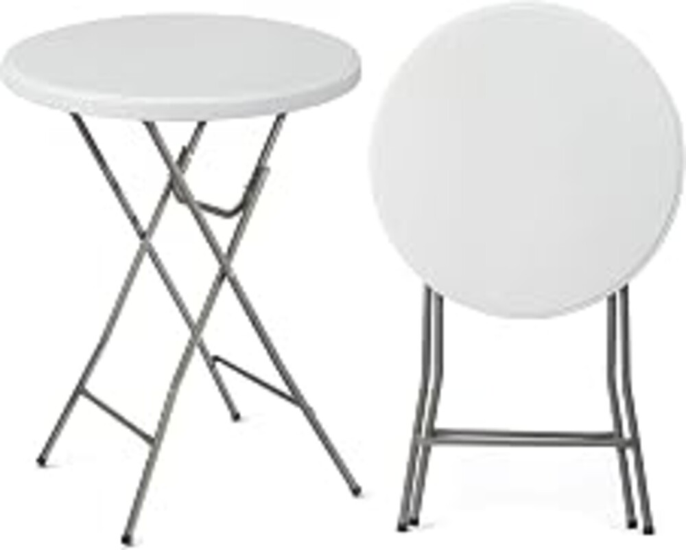 VINGLI 32" Plastic Folding Round Table Bar Height, HDPE Matrial with Gray Metal Finish, High Top Table for Outdoor Party, Cafes, Restaurants, Backyard, Dining Room, Wedding Event,1 Pack, White