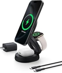 Belkin Qi2 15W Wireless Fast Charging Station, 3 in 1 iPhone Charger | Fast Charging, MagSafe Compatible, iPhone 17/16/15, Apple Watch, AirPods, Travel Charger, Magnetic