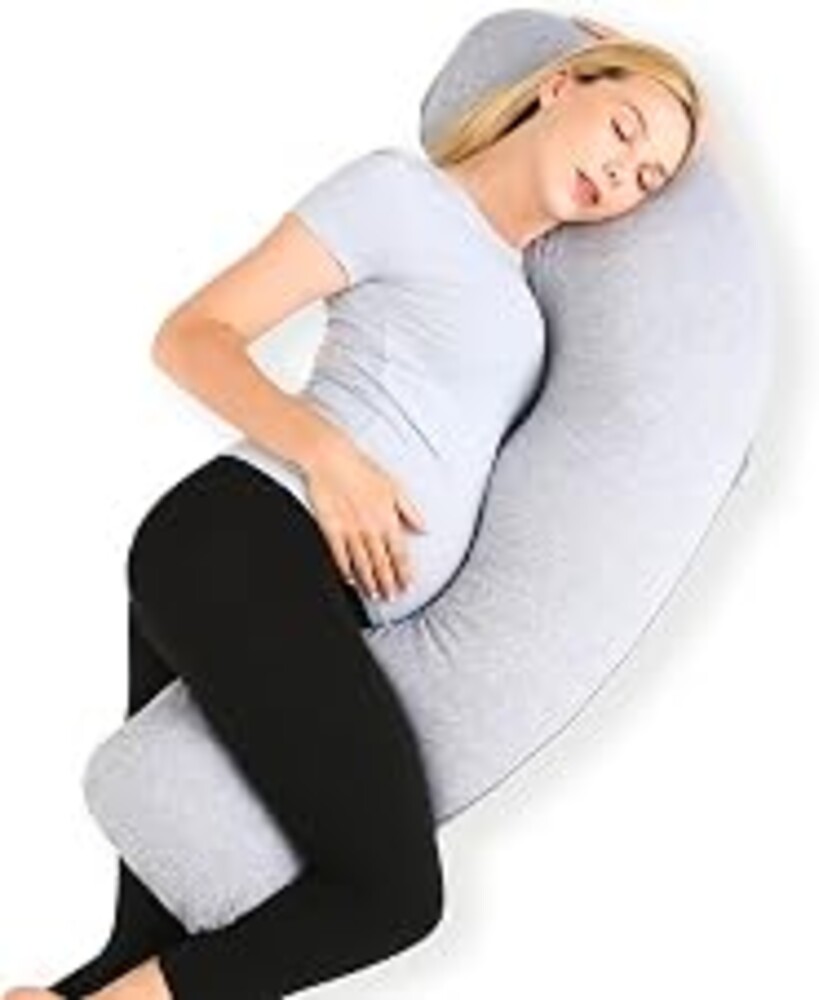 Momcozy J Shaped Pregnancy Pillow, Maternity Body Pillow for Side Sleepers | Cooling Body Pillow with Removable Cover for Head Neck Belly Support, Side Sleeper, Must-haves for Pregnant Women Grey