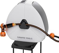 Giraffe Tools Retractable Heavy Duty Hose Reel,1/2" x 130FT Auto Rewind | Garden Hose Reel with 360°Swivel Base,Ground Mounted for Lawn, Patio,Concrete Floor & Yard Watering，No Wall Damage