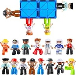 Feoxialy Large Magnetic People Figures for Kids-15pcs,3”Magnet Toys People | Community Helpers for Magnetic Tiles Building Blocks for Toddlers Boys Girls Ages 3 4 5 6 7+,Magnet Toys Expansion Pack