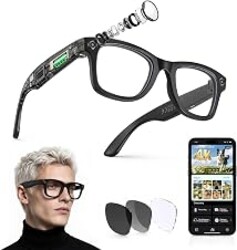 AI Smart Glasses with Camera and Bluetooth - 4K EIS Anti Shake Video & Photo Capture,Real Time Translation,Recording Sunglasses,AI Assistant with ChatGPT,Object Recognition,One-Click Video Creation