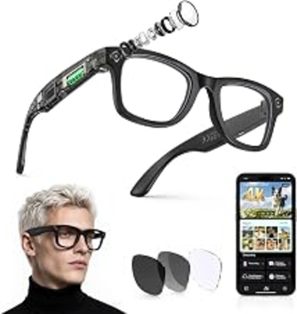 AI Smart Glasses with Camera and Bluetooth - 4K EIS Anti Shake Video & Photo Capture,Real Time Translation,Recording Sunglasses,AI Assistant with ChatGPT,Object Recognition,One-Click Video Creation