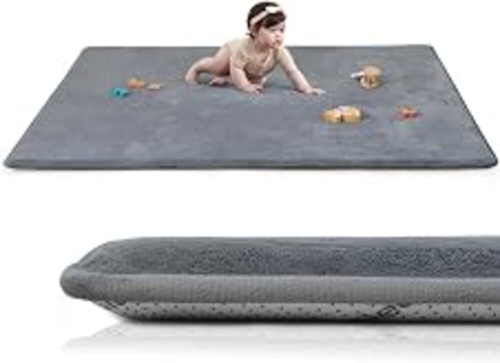 Huloo Sleep Baby Play Mat for Floor, Thick 74"×50" Playpen Mat (Dark Grey) | Non-Toxic Certified Water-Repellent Coral Velvet, Non-Slip Safe Crawling Mat for Tummy Time, Toddler & Infant,Kids