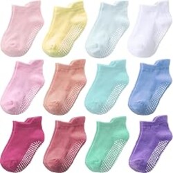 Baby Toddler Socks Grip Non Slip Boys Girls Kids Cotton 12 Pack Ankle Socks | PREMIUM COTTON soft breathable,anti-slip grips,6month-7t grippy toddler socks,elastic cuffs,unisex daily all season wear