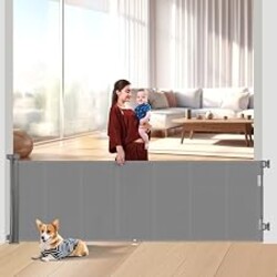 Miumoon 120 inch Reinforced Retractable Baby Gates 34 inch Tall | Retractable Dog Gate with No Crawl Through Reinforced Strip, 10 FT Extra Long Baby Gate, Retractable Gate for Indoor/Outdoor