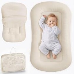 Infant Support Cushion - Baby Support Cushion for Newborn, 0-24 Months, Breathable Cotton Tummy Time Mat, Supervised Use, Portable Newborn Essentials for Home and Travel, Cream (Cover Included)