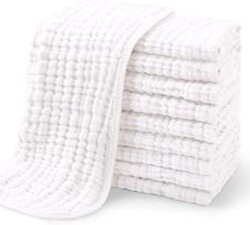 Yoofoss Muslin Burp Cloths for Baby 10 Pack 100% Organic Cotton Baby Washcloths for Boys Girls Large 20''X10'' Super Soft and Absorbent White