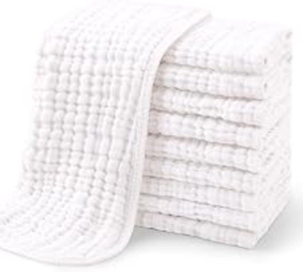 Yoofoss Muslin Burp Cloths for Baby 10 Pack 100% Organic Cotton Baby Washcloths for Boys Girls Large 20''X10'' Super Soft and Absorbent White