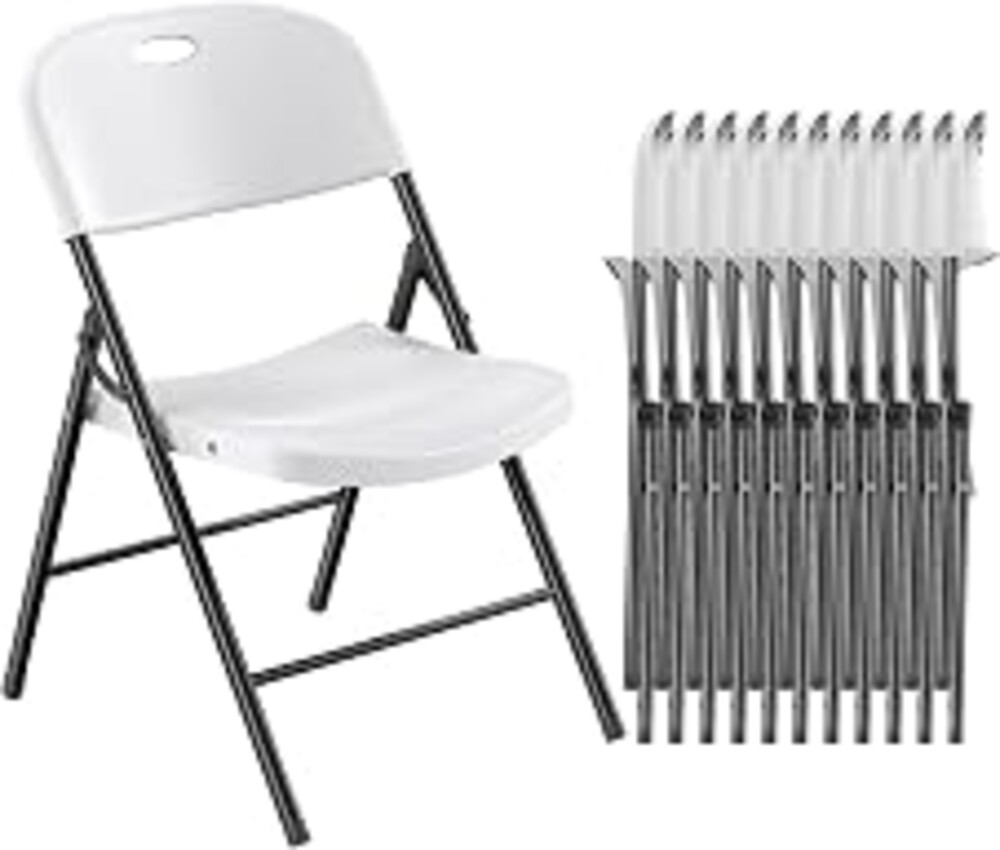 Nazhura 350 Weight Limit Heavy Duty Plastic Folding Chair with Reinfoced Steel Frame for Indoor and Outdoor, Wedding, Party, Restaurant, Meeting Room, Patio and Garden (12, White)