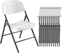 Nazhura 350 Weight Limit Heavy Duty Plastic Folding Chair with Reinfoced Steel Frame for Indoor and Outdoor, Wedding, Party, Restaurant, Meeting Room, Patio and Garden (12, White)