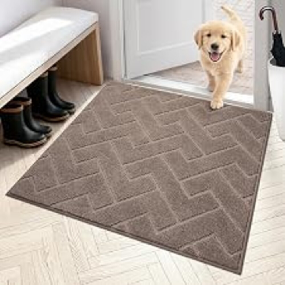 PURRUGS Dirt Trapping Door Mat Indoor Entrance, 36" x 36", Grayish Brown | Machine Washable, Non-Slip, Waterproof TPR Backing, Super Absorbent, Low Profile, Entryway Rug for Muddy Paws and Shoes