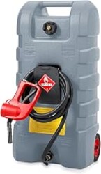 PAMBEE 15 Gallon Gas Can, Fuel Tank Container with LE Fluid Transfer Manual Siphon Pump & 10FT Hose, Portable Diesel Gas Storage Caddy with Wheels for Car, ATV, Weeder, Boat, etc., Grey