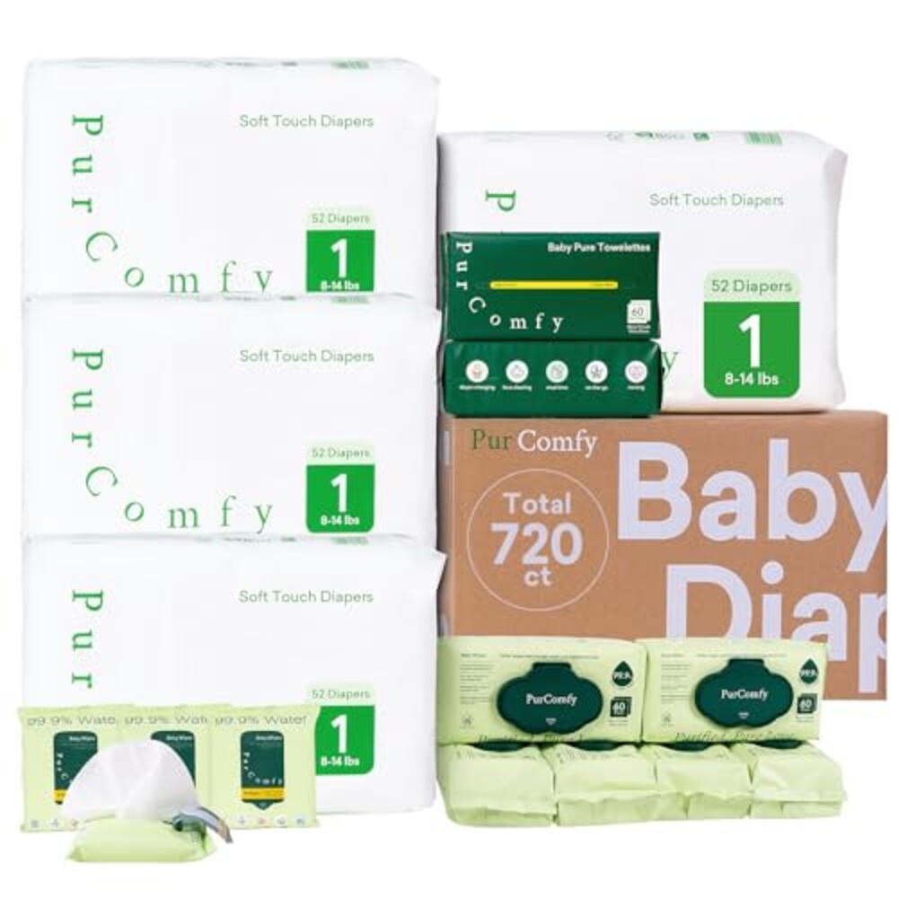 PurComfy Baby Diapers and Wipes Kit, Siz