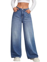 LYANER Women's Mid Waist Wide Leg Baggy