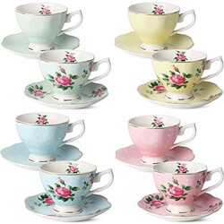 BTaT- Floral Tea Cups and Saucers, Set o