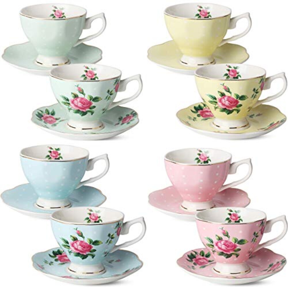 BTaT- Floral Tea Cups and Saucers, Set o
