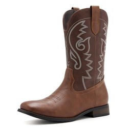 vodvob Cowboy Boots for Men Square Toe C