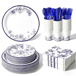 400 Pcs Disposable Blue and White Floral