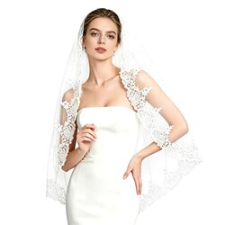 FUILUA 1 Tier Fingertip Wedding Veil, La