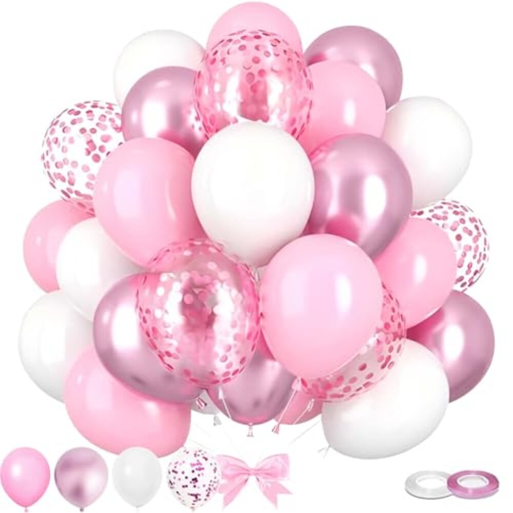 60PCS Pink and White Balloons,12 inch Pi