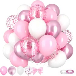 60PCS Pink and White Balloons,12 inch Pi