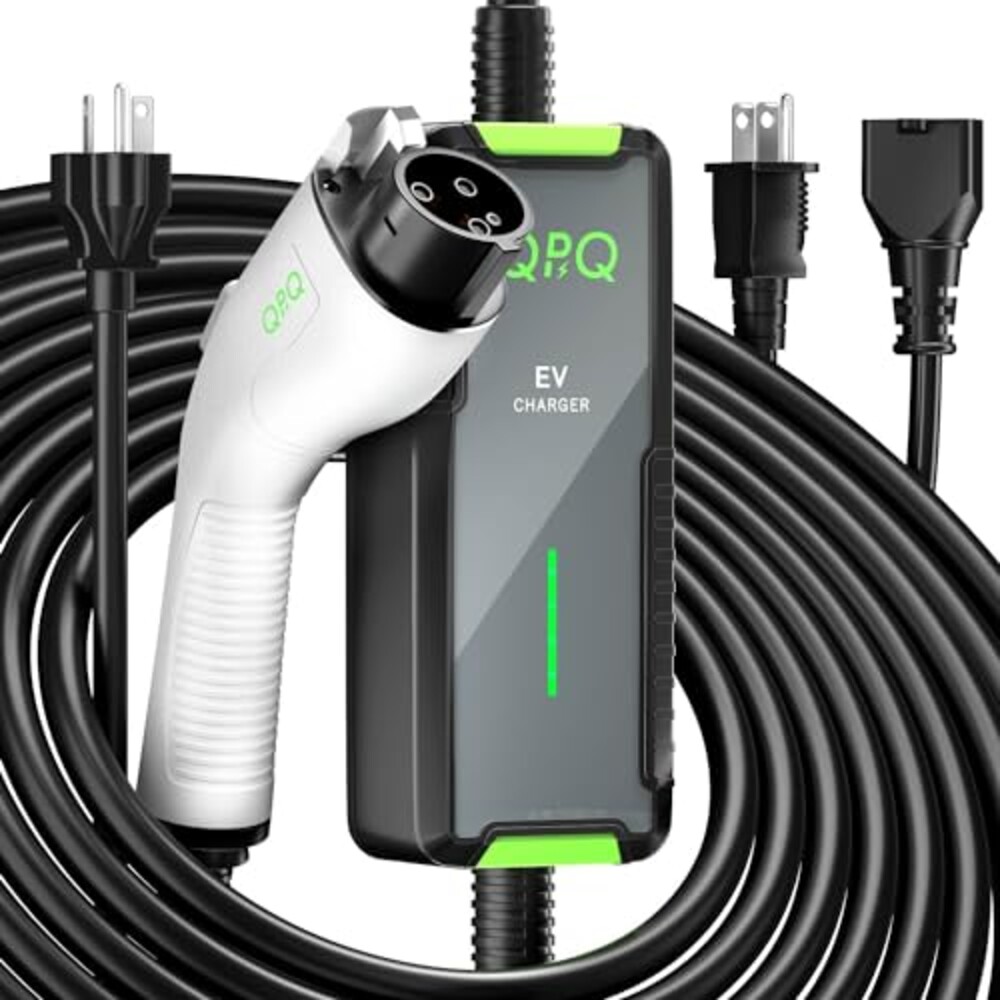 QPQ Level 1 and 2 Portable EV Charger, 16 Amp, 110-240V, J1772, 21 ft Cable | NEMA 6-20 Plug with NEMA 5-15 Adapter, 3.5 KW Power, Portable Electric Car Charging, with Storage Bag, for Home, Traveling